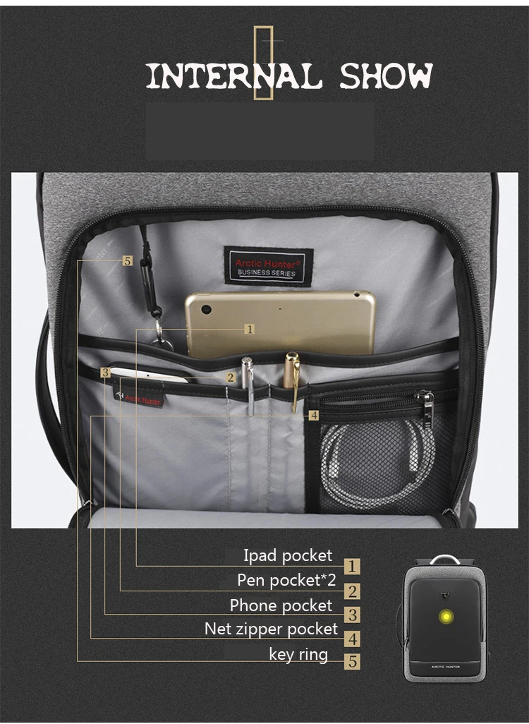 ARCTIC HUNTER 17 дюймов USB Водонепроницаемый Противоугонный ноутбук мужские сумки спортивные путешествия бизнес ноутбук Мужской рюкзак школьный пакет