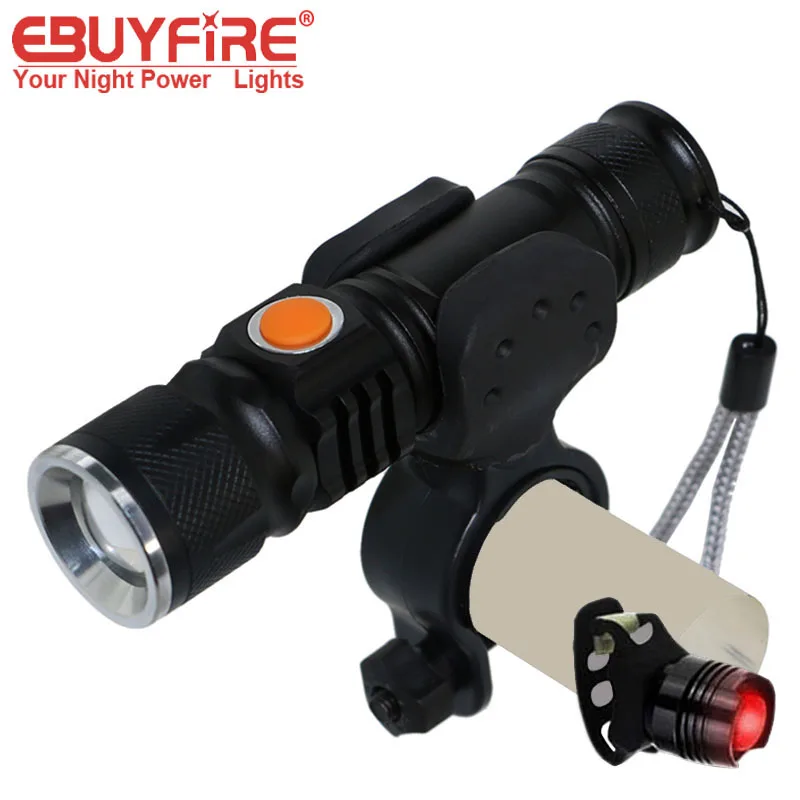 Cheap USB Bike Light Front LED torch Bicycle Alarm Taillight Waterproof Built-in Battery Headlight 14