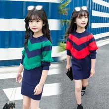 Повседневное осень-зима платья для девочек Новая детская одежда детское платье Вязание пуловер детская одежда с длинными рукавами свитер для девочек