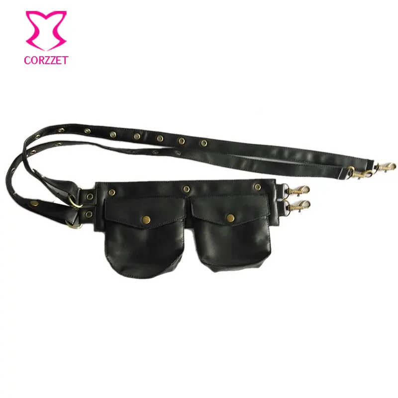 

Corzzet Brown Faux Leather Steampunk Pocket Waist Bags Burlesque Costume Gothic Clothing Accessories and Sexy Corset