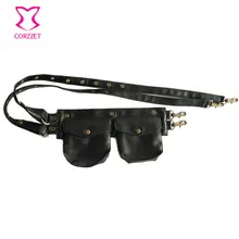 Corzzet Brown Faux Leather Steampunk Pocket Waist Bags Burlesque Costume Gothic Clothing Accessories and Sexy Corset