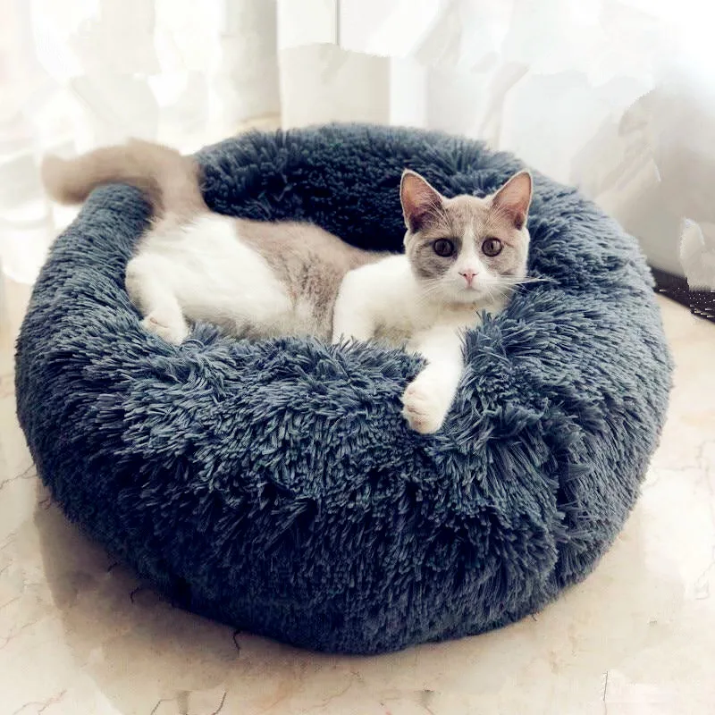 

Round Plush Cat Bed Pet House Soft Long Plush Cat Mat Round Dog Bed For Small Dogs Cats Nest Winter Warm Sleeping Bed Puppy Mat