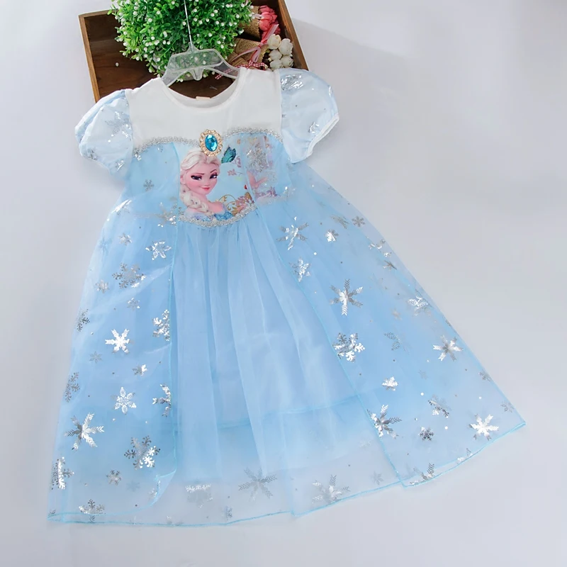 

Disney Snow Romance Cartoon Dress Child Summer Foreign Ocean Dress regular princess Girls Diamond dress