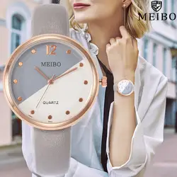 MEIBO женские наручные часы повседневные кварцевые Кожаный ремешок аналоговые женские часы модные часы 2019