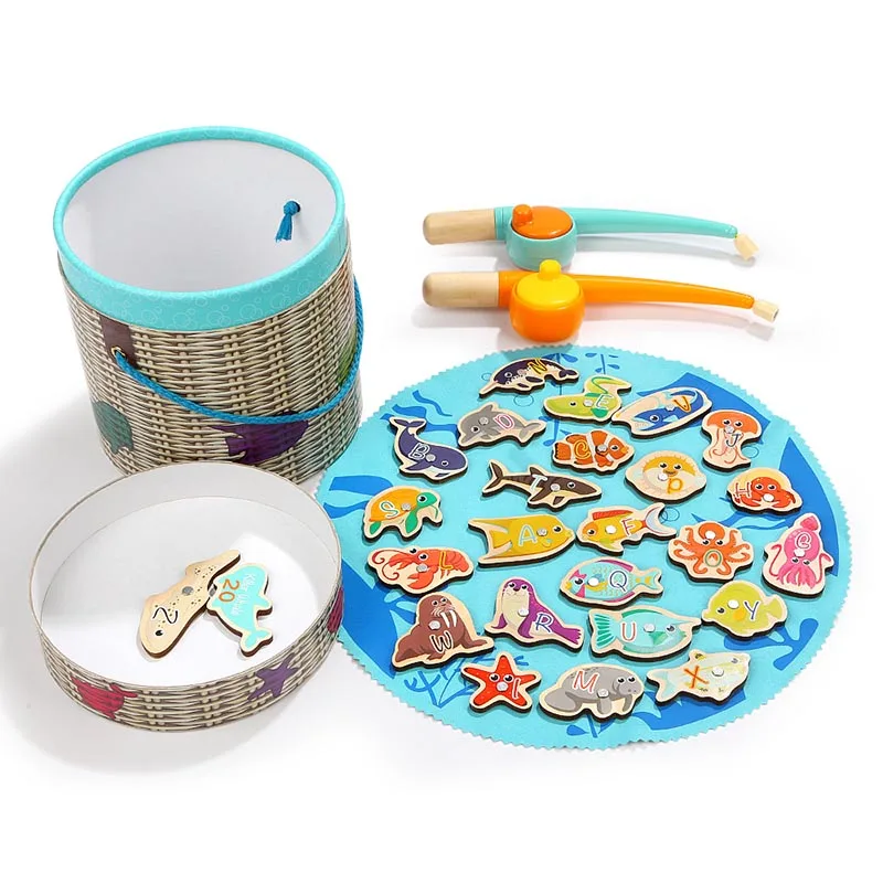 TOPBRIGHT деревянные детские рыбалка игрушка набор Детская Магнитная Удочка От 1 до 3 лет подарок раннее образование для мальчиков и девочек puzzle