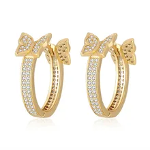 Модные элегантные дизайн двойной бабочка золото Цвет очарование Хооп Серьги для женские украшения из циркона ZK40