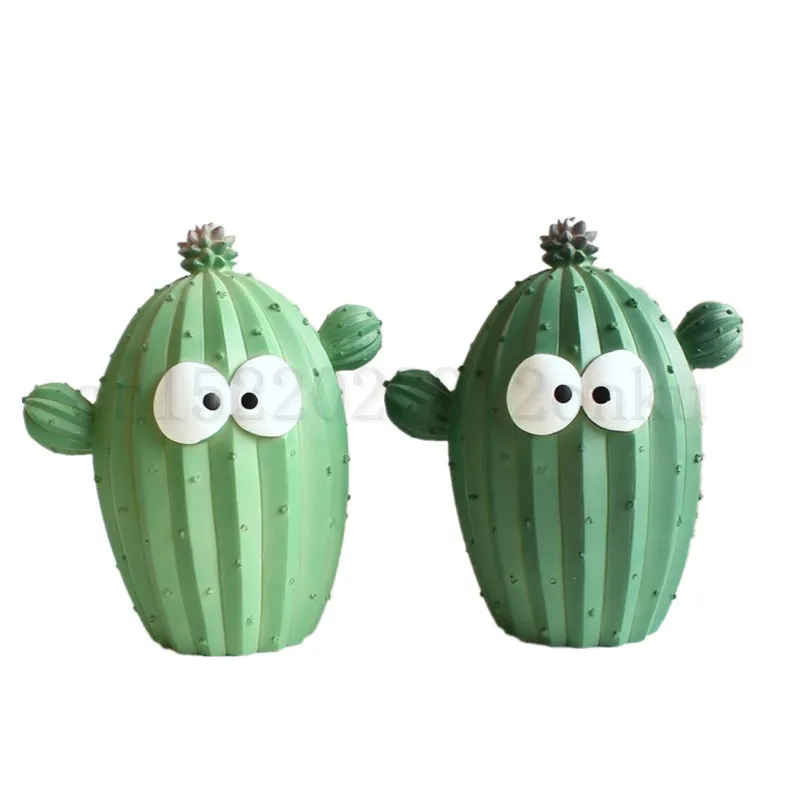 Cute Cartoon Cactus Money Boxes Facial Expression Unique Fun Plant Resin Coin Piggy Bank Home Decoration Christmas Gift | Дом и сад