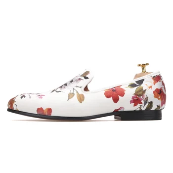 

Men Wedding and Party shoes White stretch cloth bronze flower hand-European and American low-cost men's shoes