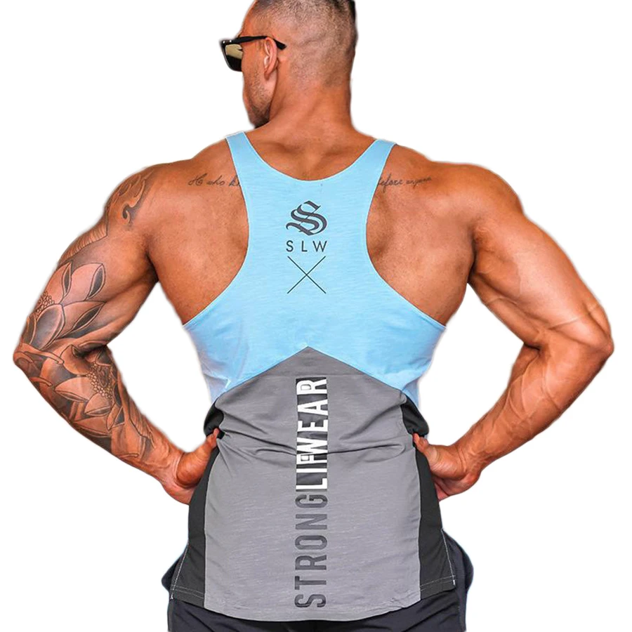 

Summer men's printed stitching sports vest Gyms exercise slow running tank top breathable shirt men's bodybuilding vest