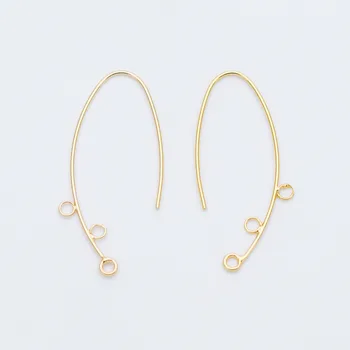 

10pcs Gold plated Brass Ear Hooks with Loops, Simple Earwire Hooks 32mm, Earring Components (GB-574)