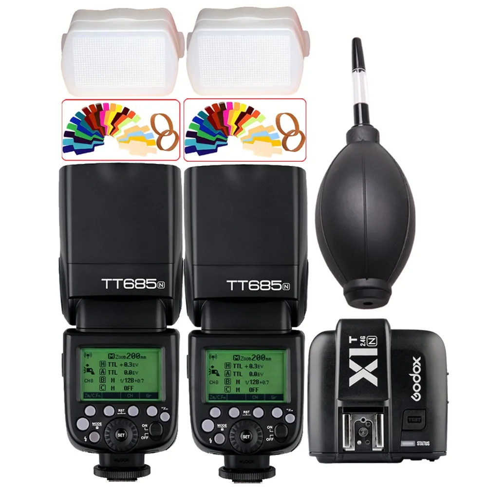 

2x Godox TT685 TT685N 2.4G Wireless i-TTL High-speed sync 1/8000s GN60 Flash Speedlite + X1T-N-Transmitter for Nikon DSLR Camera