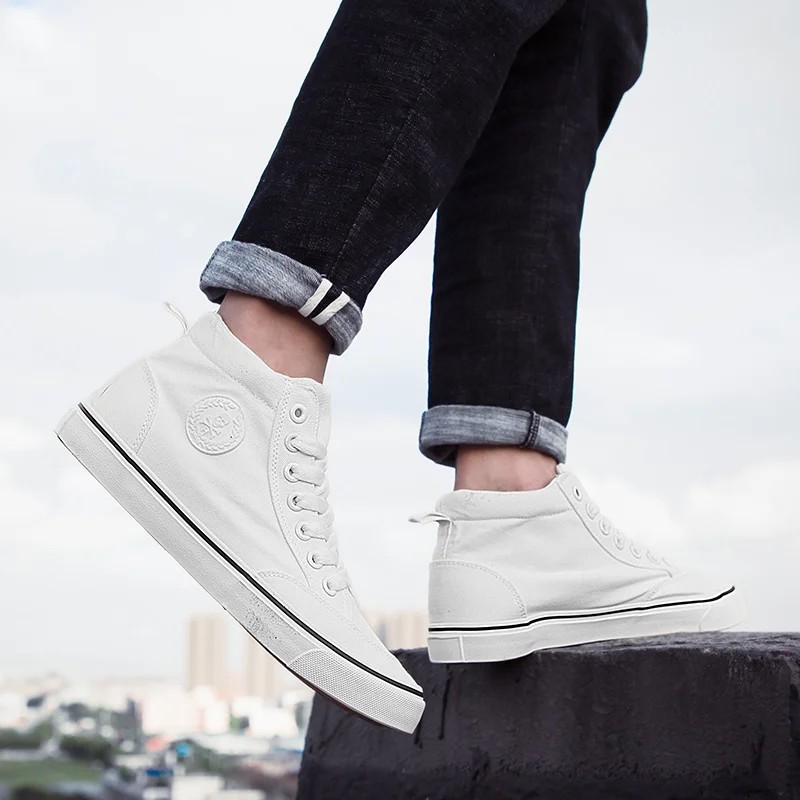 COOLVFATBO Trend Men's Vulcanized Shoes Black High Top Lace-up Autumn Winter Casual Canvas Shoes For Men Boys Sneakers Without COOLVFATBO Trend Men's Vulcanized Shoes Black High Top Lace-up Autumn Winter Casual Canvas Shoes For Men Boys Sneakers Without