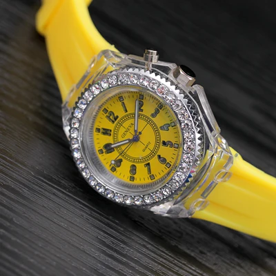 Горячая Распродажа прозрачные силиконовые мужские женские детские часы для мальчиков и девочек кварцевые наручные часы милый светодиодный светильник часы подарки Montre Enfant - Цвет: Цвет: желтый