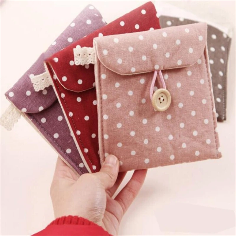 

Polka Dot Organizer Storage Hold Sanitary Napkin Bag Case Cotton Korean Style 1 Pc