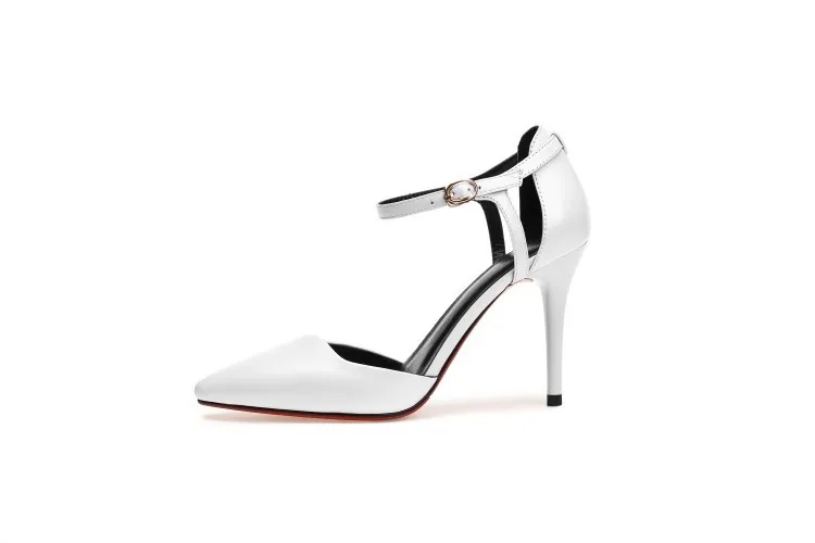 2018 Spring And Summer New Leather Solid Color Pointed Women's Shoes Ankle Straps With High Heels Pump M8F52 (5)