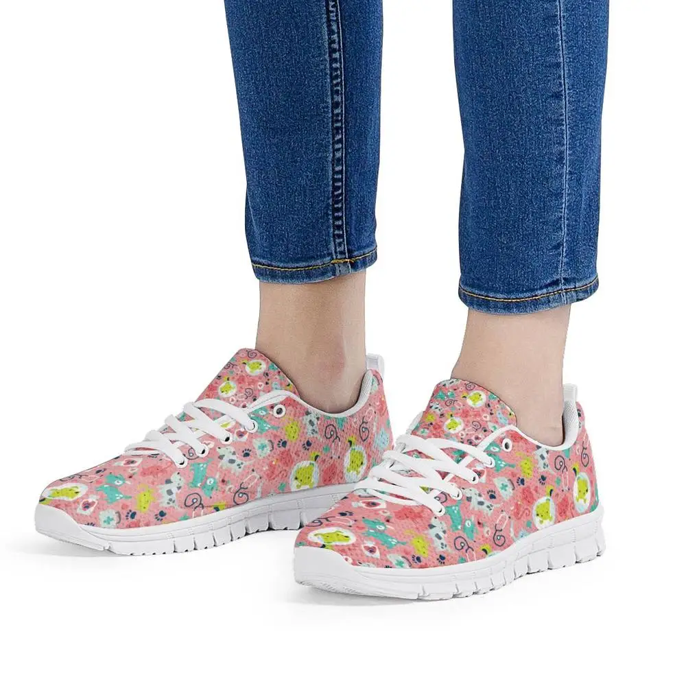 

INSTANTARTS 2019 New Arrivel Cartoon Veterinary Pattern Pink Flats Sneakers for Woman Breathable Mesh Girls Flats Casual Shoes