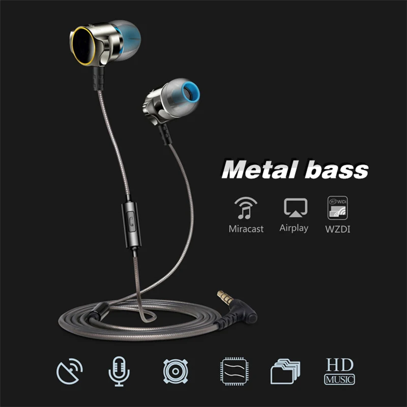 

D06 BASS Stereo In-Ear Earphones HIFI Sport Running with Microphone for Phone Noise Cancelling Earbud DJ Earpiece Mic Earbuds