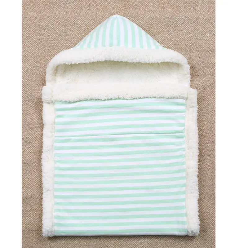 green striped Полосатый флисовый детский конверт, спальные мешки для новорожденных, зимняя теплая детская коляска, пеленка одеяла, мягкий спальный мешок для малышей - Цвет: green striped