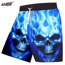 UJWI, мужские сексуальные синие шорты с 3d принтом огненного черепа, шорты для бега в стиле панк, хип-хоп, повседневные короткие штаны, большие размеры