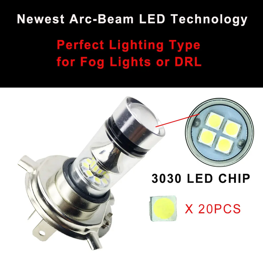 2PCS Car Led Lamp H4 3030 20SMD 12V 6500K White Auto Replacement Bulb For Fog Light Daytime Running Lights Automobiles DRL