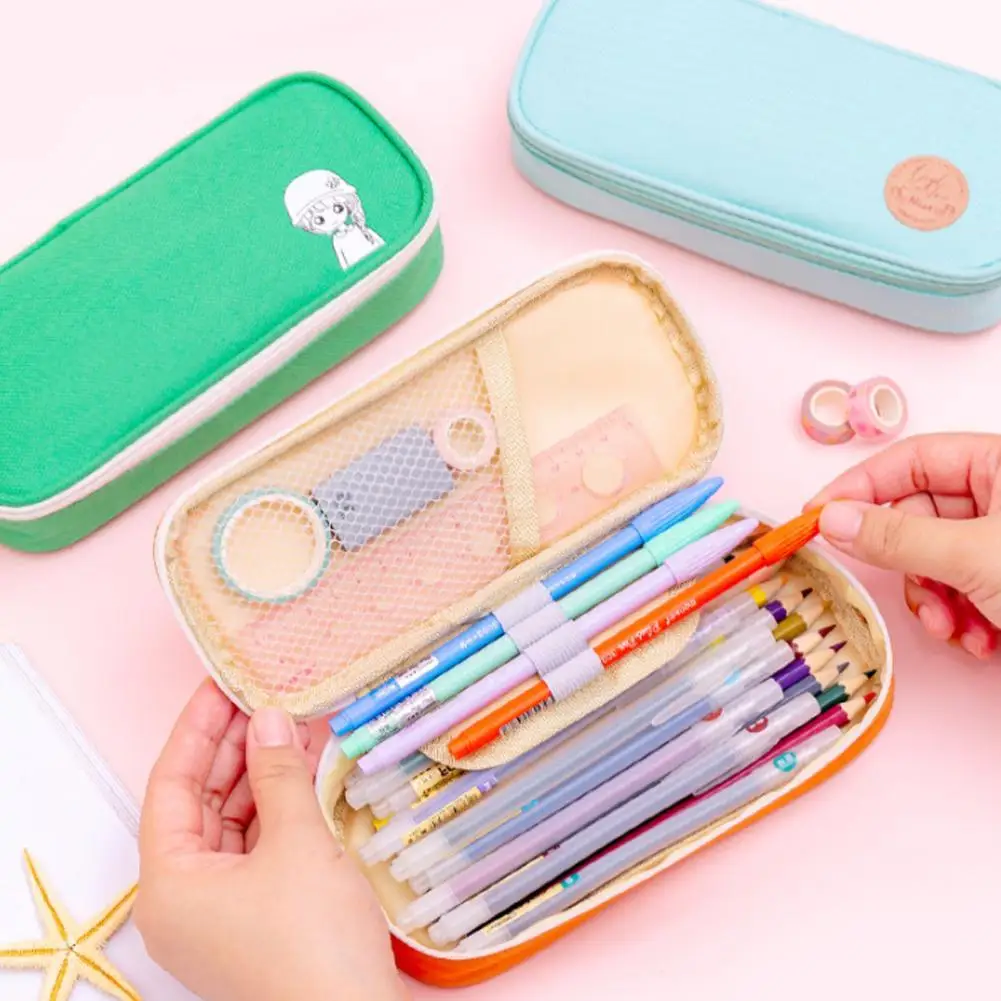 Kawaii Big Pencil Case Zipper Large Capacity Cute Pencil Box Portable Storage Bag School Supplies Multifunctional Stationery Box