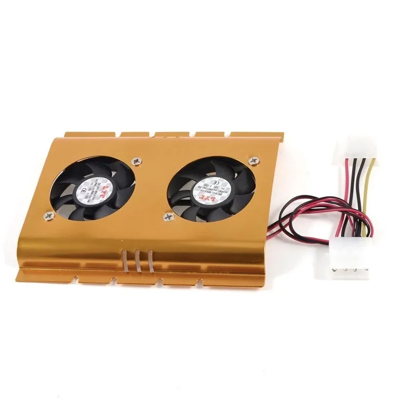 3.5" Hard Disk Drive cooling HDD two Fan Cooling Cooler Gold Tone for