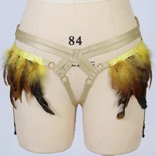 Feather Women Garter Belt Panties Gothic Adjustable Size Unique Gold Color Leg Stocking Body Harness Belt Bride wedding Garter