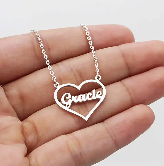 Nameplate necklace with heart Clearance