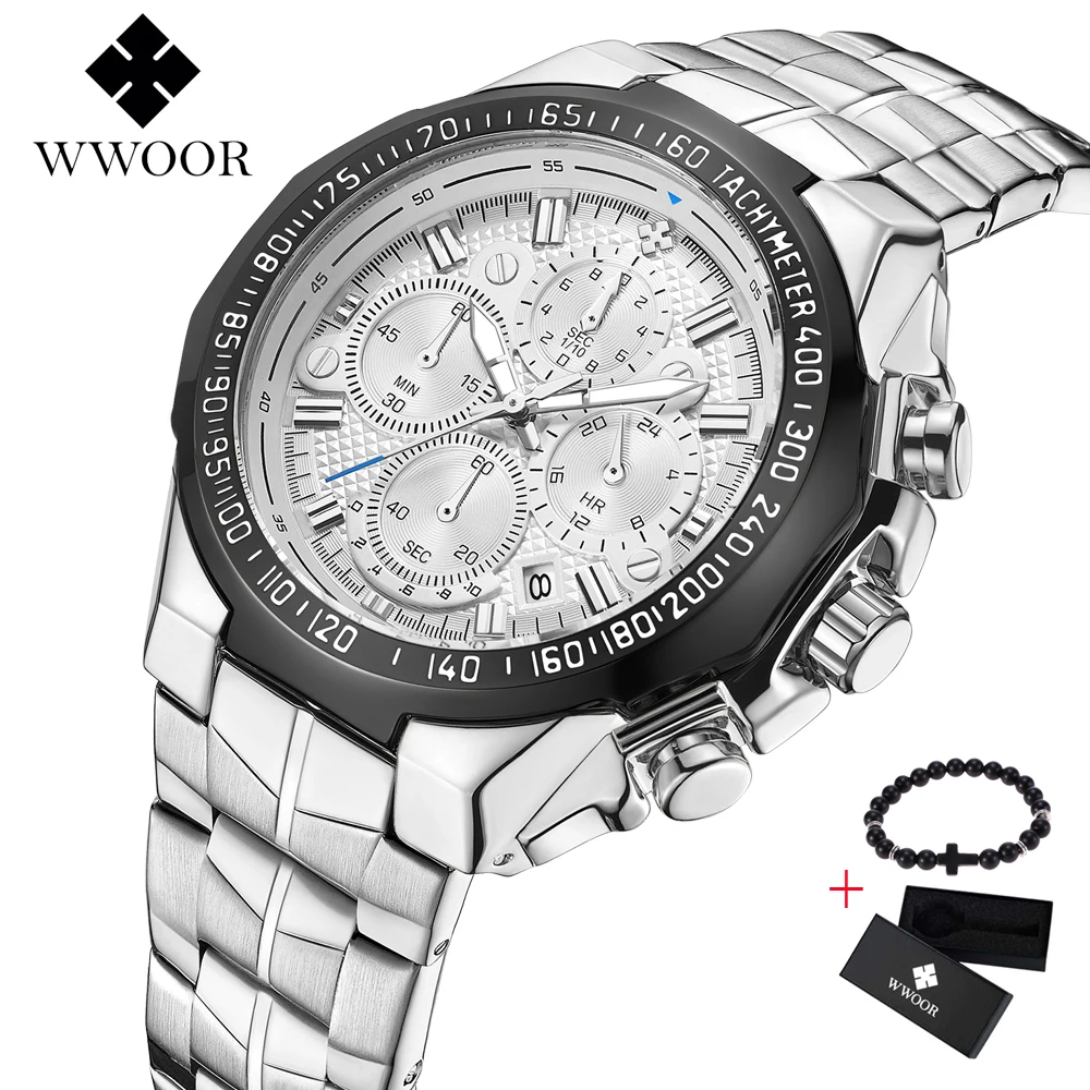 

WWOOR 2019 New Men Watch Business Steel Quartz Top Brand Luxury Casual Chronograph Sports Male Wristwatch Relogio Masculino box