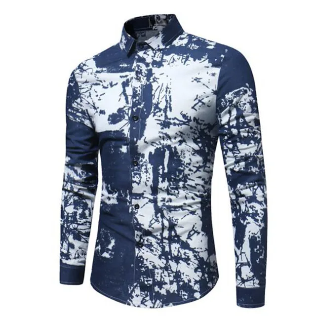 Men Long Sleeve Summer Spring Hot Sale Printed Slim Fit Shirts Blouses