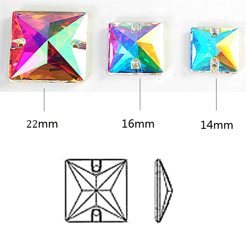 AAAAA квадратной формы все размеры Кристалл AB пришить стразы стекло Flatback шитье хрустальных камней для свадебного платья F0074