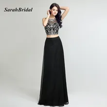 Long African Formal Dresses Black Evening Dresses with Stones Illusion Back Diamond Two Piece Prom Dress Vestido Longo De Festa