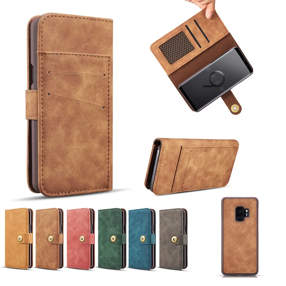 

Adsorption Matte Case For Samsung Galaxy S9 S9+Plus Hard Cover Wallet Pouch Retro Leather Detachable For Magnetic Car Holder