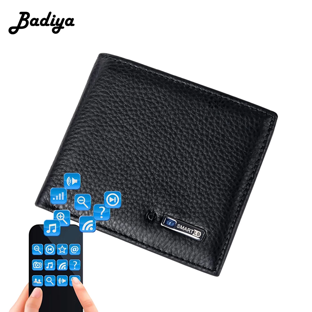 

Smart Short Wallet Men Genuine Cowhide Leather Bluetooth Anti Lost Bi-fold Male Suit For IOS, Android
