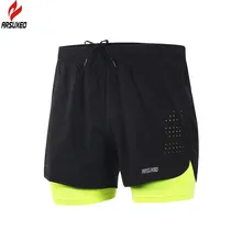 ФОТО arsuxeo men's 2 in 1 running shorts quick dry marathon training fitness running cycling sports shorts trunks