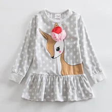 Платье с длинными рукавами для девочек; Хлопковое платье для девочек с вышивкой в виде единорога; весенне-осенние детские платья для девочек; LH6496