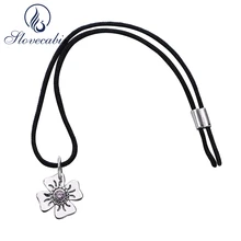 925 пробы Серебряный Розовый ZC четыре листа клевера Браслеты Винтаж на удачу Серебряный Регулируемый Черный Браслет-веревочка