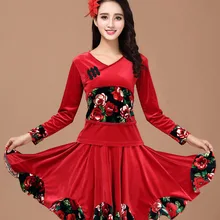 M-6XL кадриль Костюмы осень-зима теплая Модная Одежда для танцев топ+ юбка/брюки 2 шт. Костюмы Большие размеры