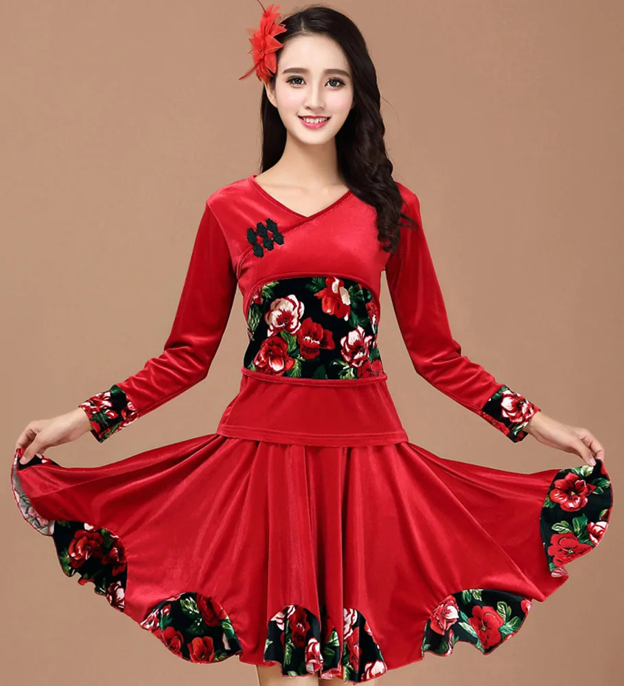 M-6XL Новая Одежда для танцев на квадратном каблуке осенне-зимняя теплая Модная топ