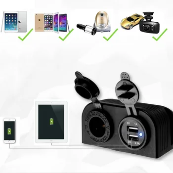 

Power Socket Two Hole Tent Base Dual USB Car Charger Cigarette Lighter for Car Truck Motorcycle Boat ATV