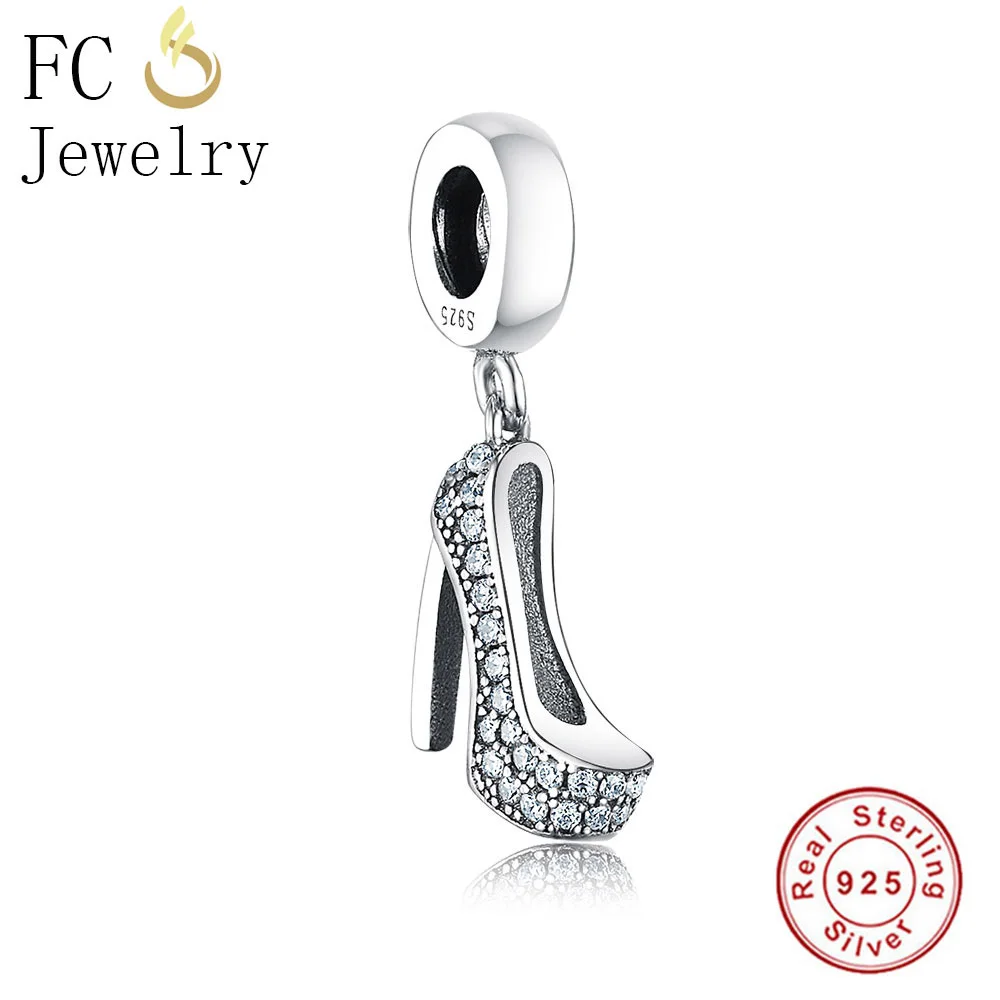 Genuine 925 Silver High Heel Shoe Charm Bead CZ Fit Original Pandora