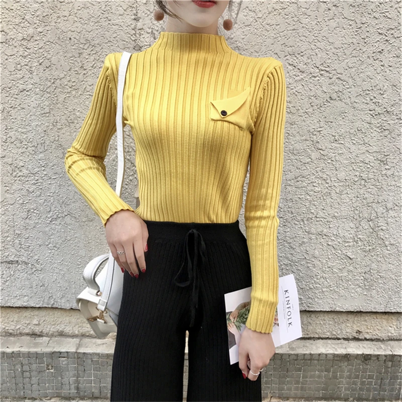 Fashion popular Solid color women Winter sweater Vertical stripes ...