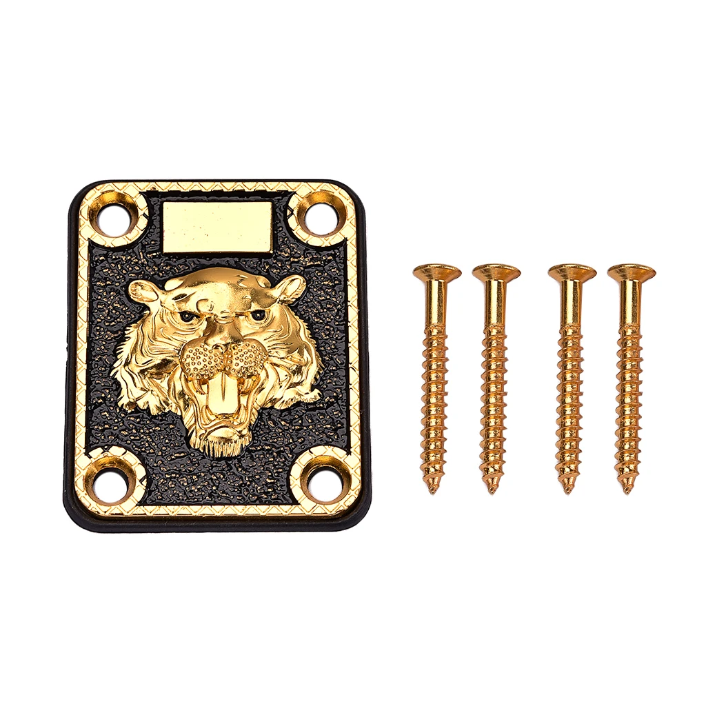 1 Set Guitar Neck Plate with Screws Gasket for Electric Guitar Replacement Parts Golden