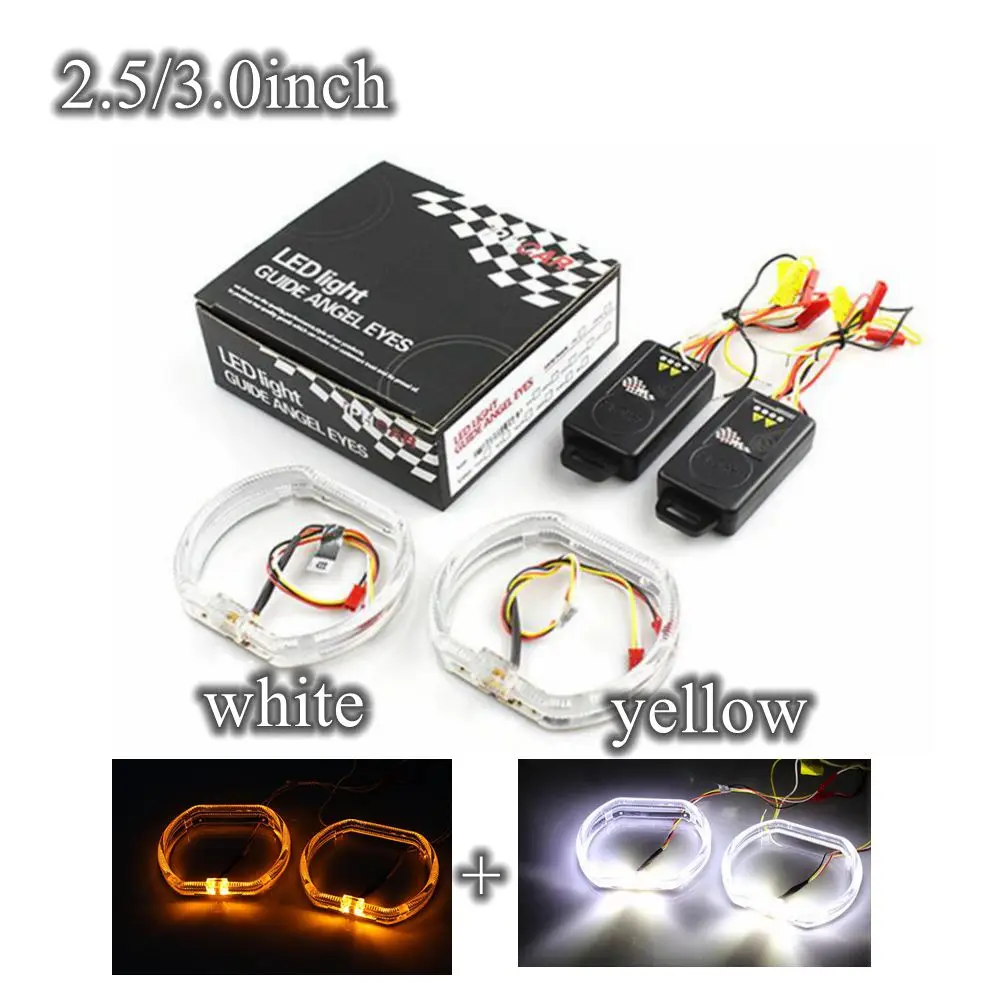 

3.0 inch for bmw led day running angel eyes white DRL with yellow turning signal function dual projector lens mask shrouds