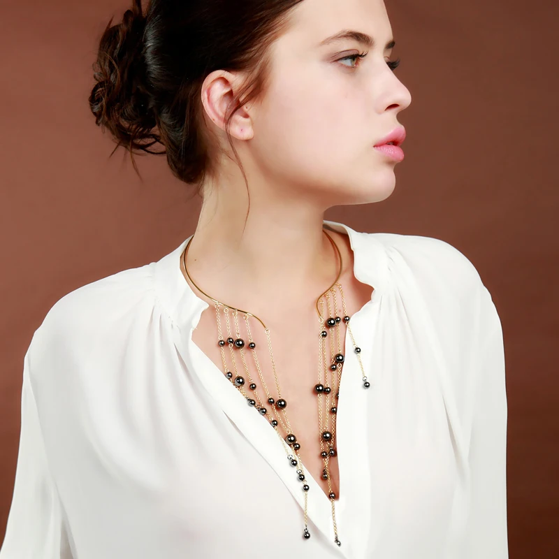 

Trendy Party Jewelry CCB Beads Fringe Tassel Torques for Women 2017 Personalized Maxi Necklace Collares