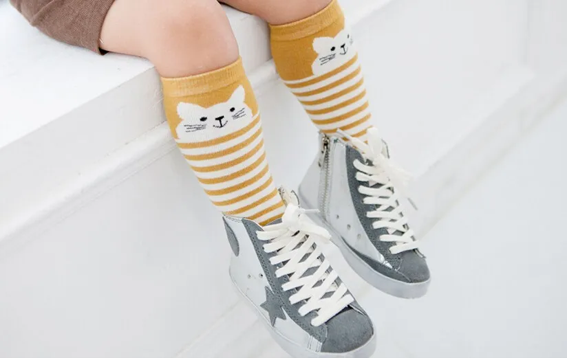 Cat Носки детские носки до колен Chaussettes Enfant для новорожденных Длинные полосатые дети детские хлопковые носки