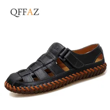 QFFAZ Большие размеры 38-48, обувь для отдыха, обувь ручной работы в стиле «Гладиатор» из натуральной кожи мужские сандалии из кожи мягкие кожаные мокасины, Высококачественные мужские туфли