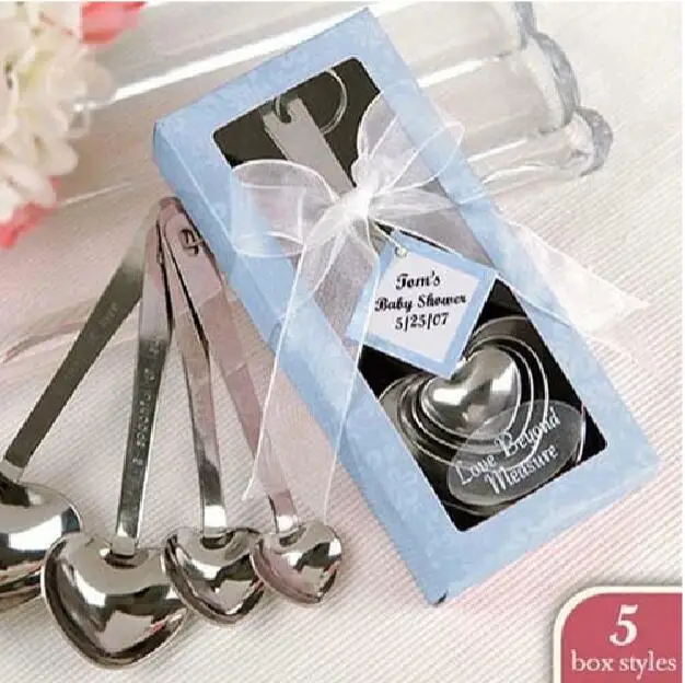 Blue Color Silver Heart Shaped Measuring Spoons Wedding Bridal Shower