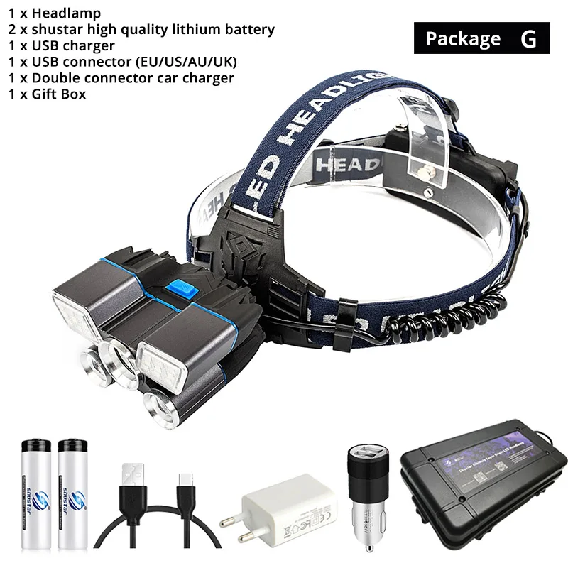 Package G Супер яркий светодиодный налобный фонарь с красными и синими сигнальными огнями 21 лампа с бусинами Водонепроницаемый светодиодный налобный фонарь для рыбалки и охоты - Испускаемый цвет: Package G