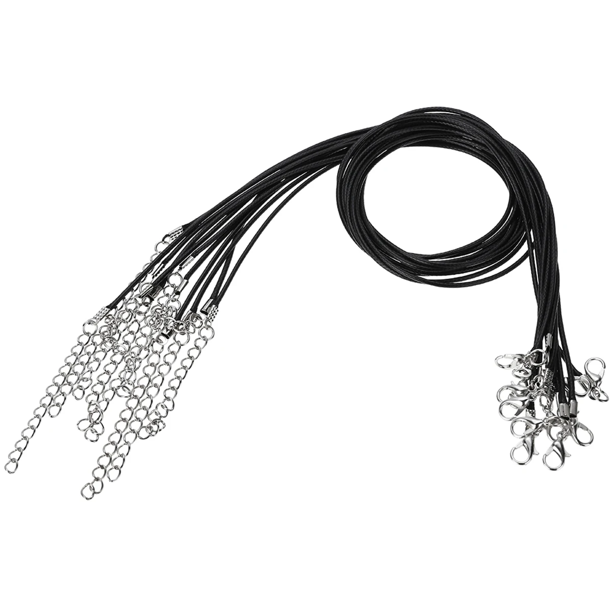 100pcs Black Wax Line Necklace Chain Pendant Charms Cord Beads String Lobster Clasp Strap Rope